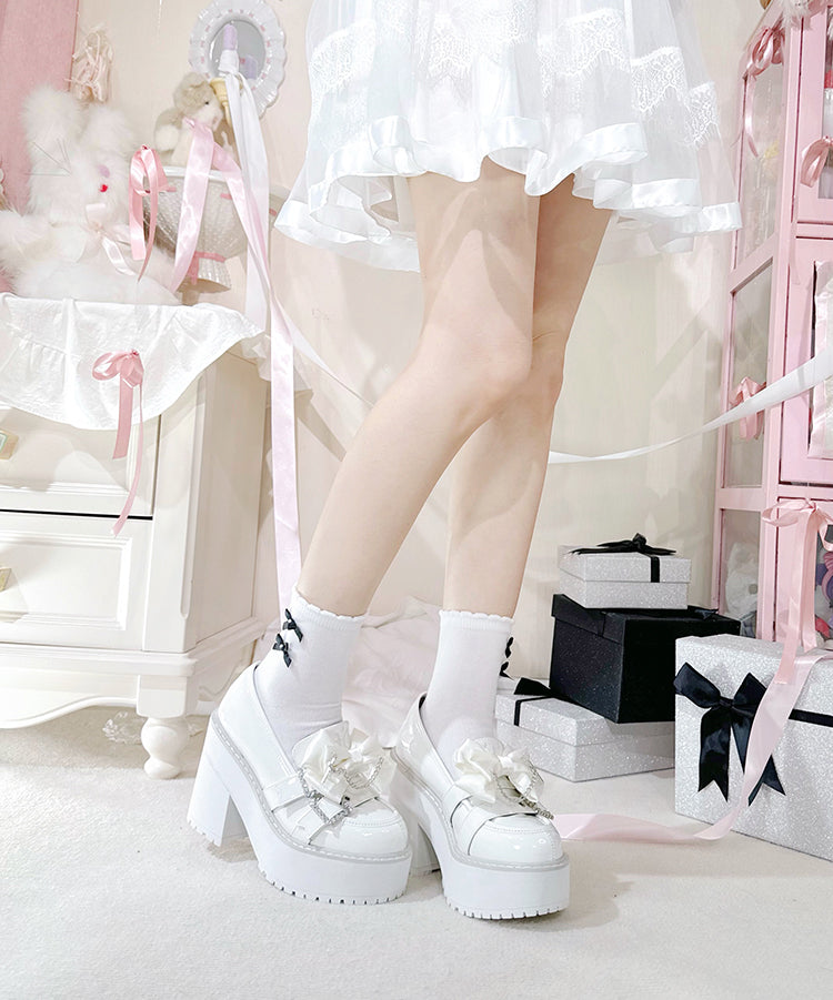 Jirai Kei Platform Shoes With Square Rhinestone and Cross Pendant 42228:734291