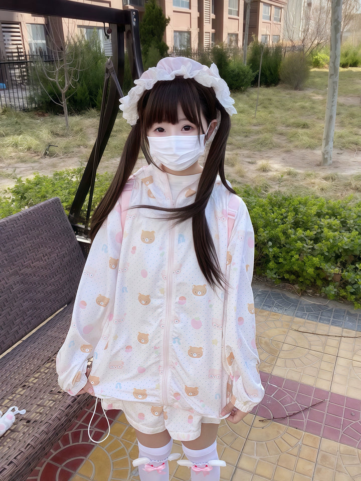 Kawaii Hooded Sunscreen Jacket with Cat Ears & Animal Prints 42905:759078