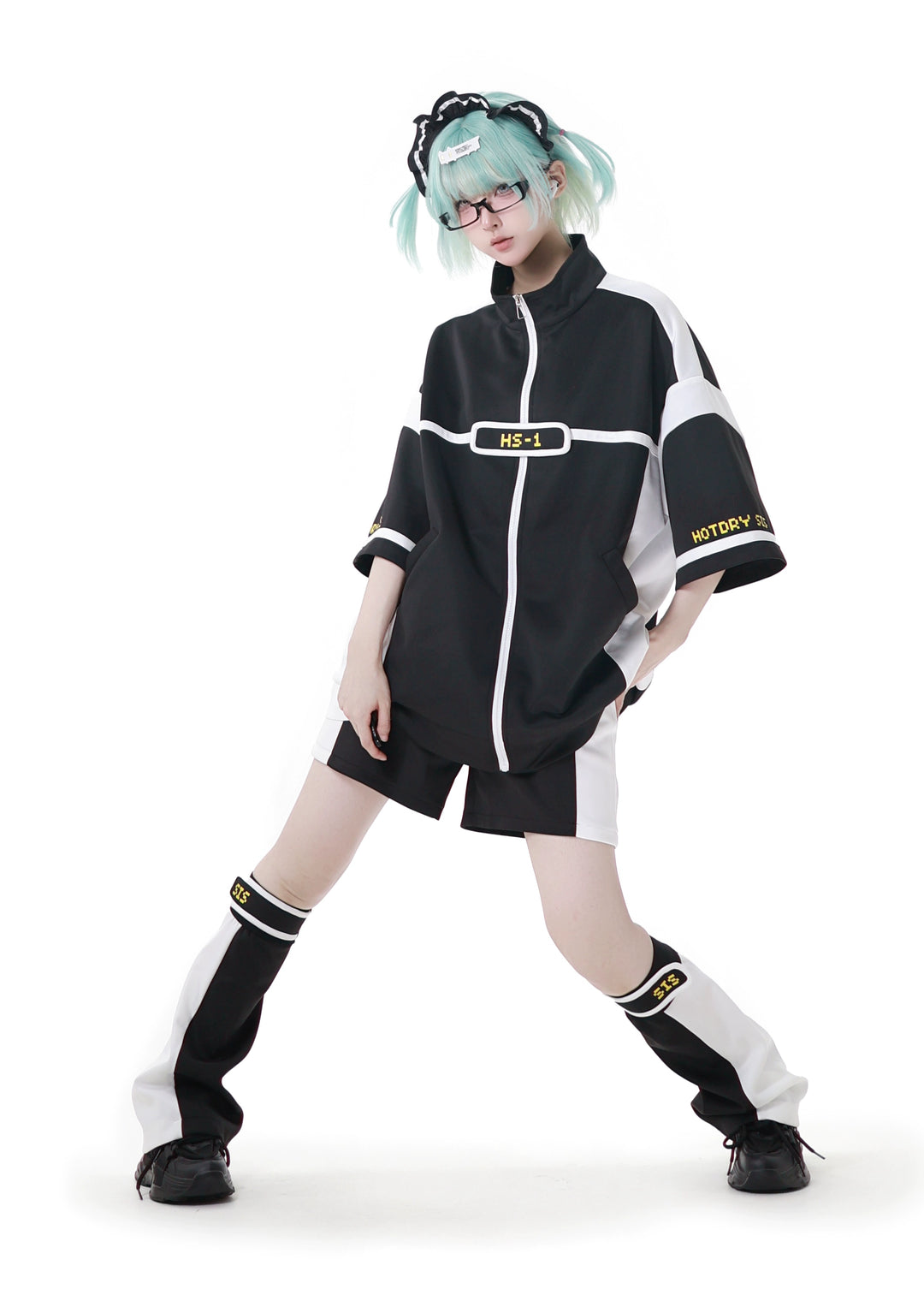 Black/Green Subcul Jirai Kei Sporty Jacket -Set or Singles 43057:764007