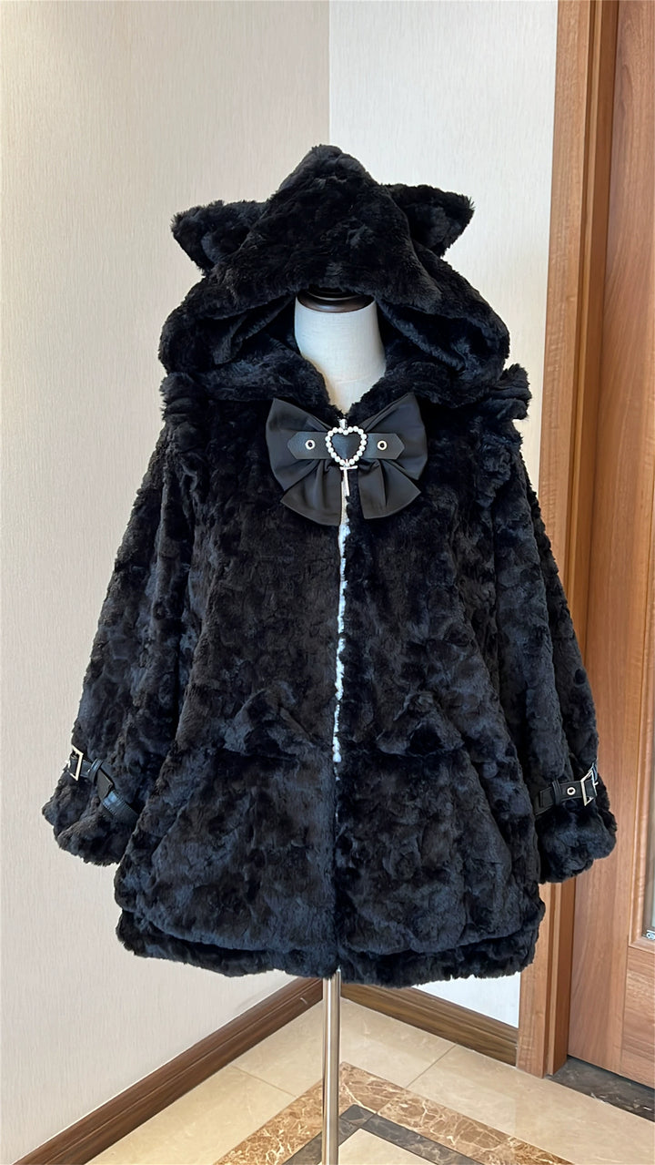 Jirai Kei Coat Cat Ear Hood Jacket Fleece Coat 39958:646722