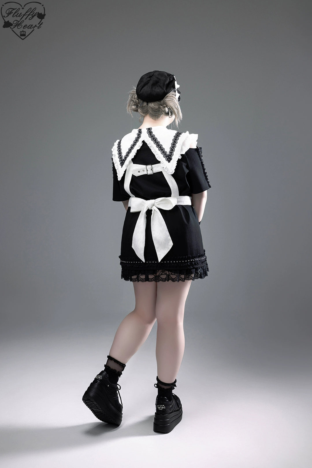 Cotton Sub Jirai Kei T-Shirt Dress, Pointed Collar, Open Shoulder 43373:774813