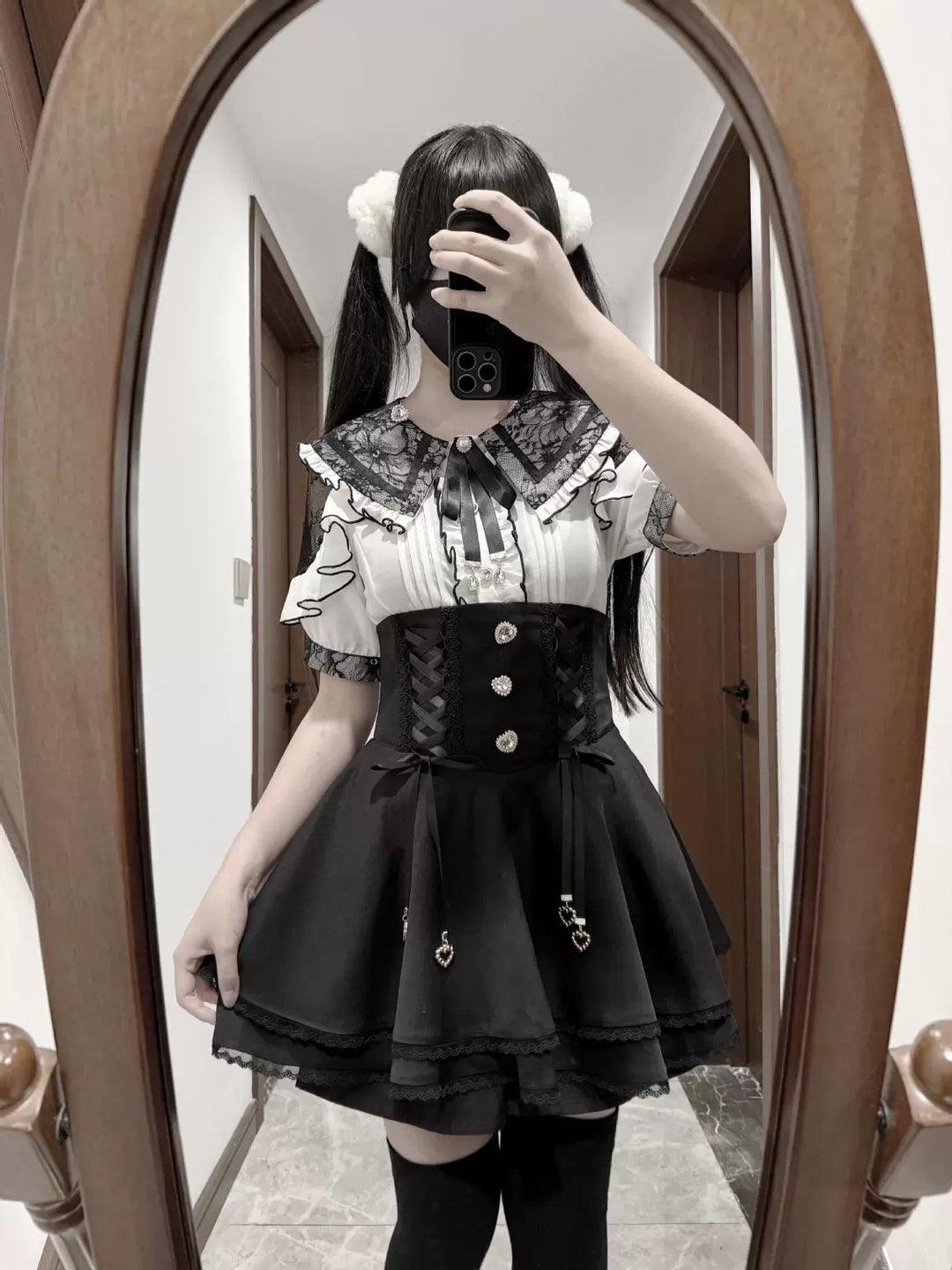 Chiffon Jirai Kei Blouse, Bow Collar 43784:785818