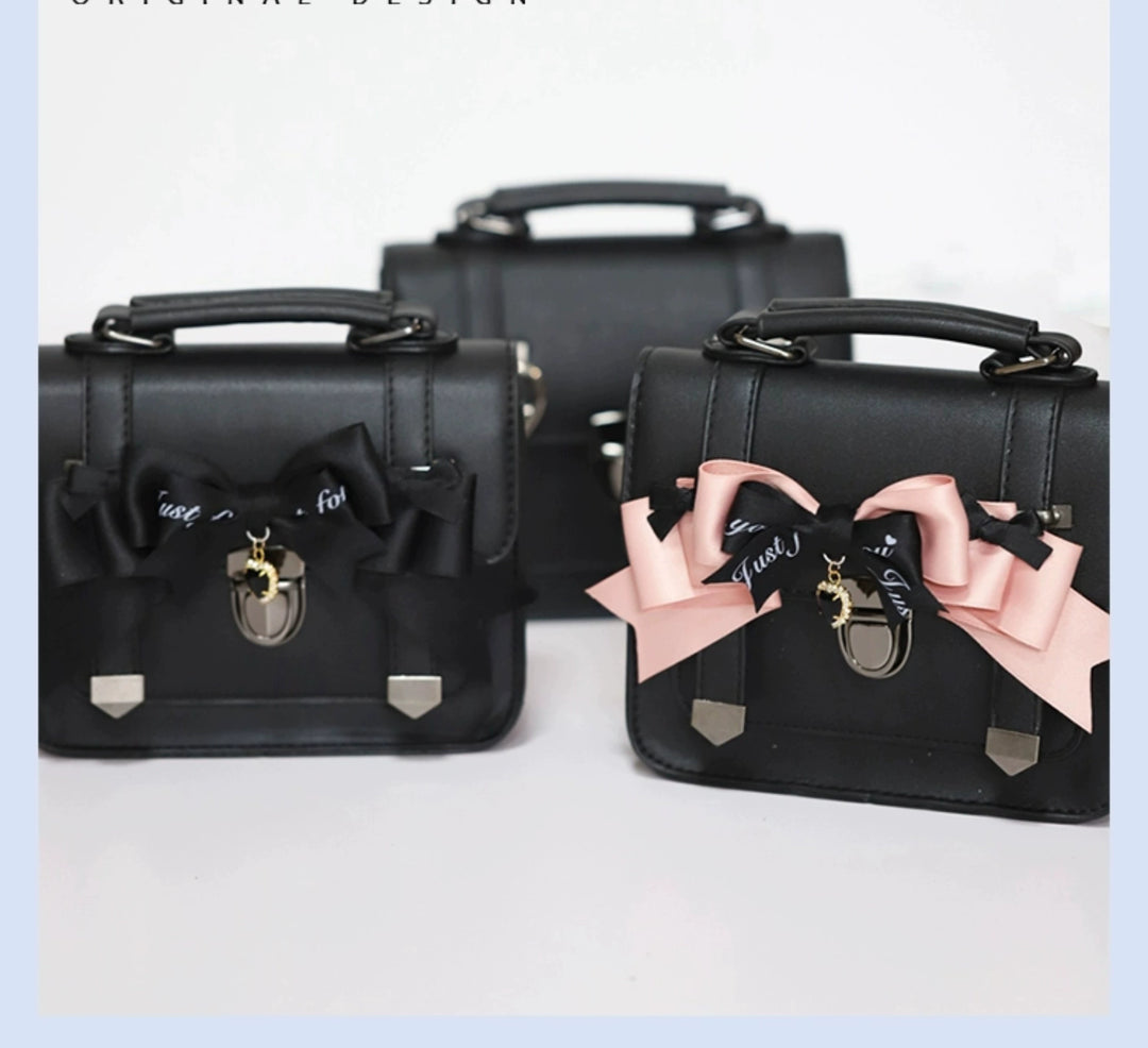 Black Jirai Kei Bag JK Uniforms Bag With Bow And Rhinestone 22512:334144