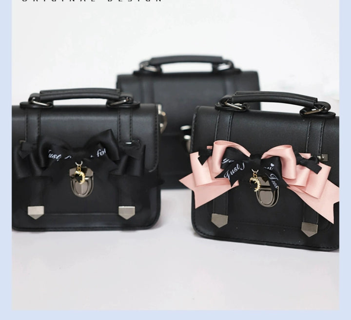 Black Jirai Kei Bag JK Uniforms Bag With Bow And Rhinestone 22512:334144