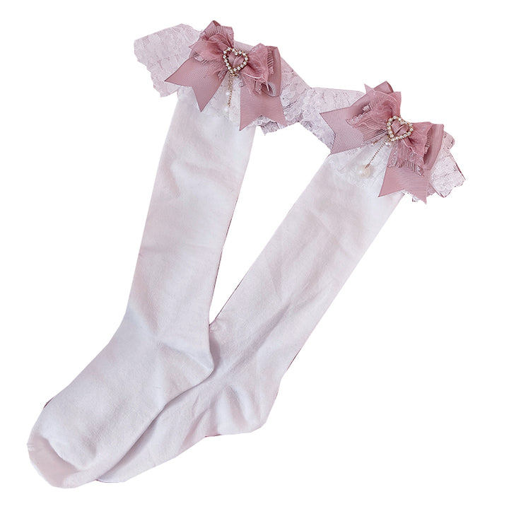 Jirai Kei Socks Black White Pink Blue Bow Lace Socks 21754:320584