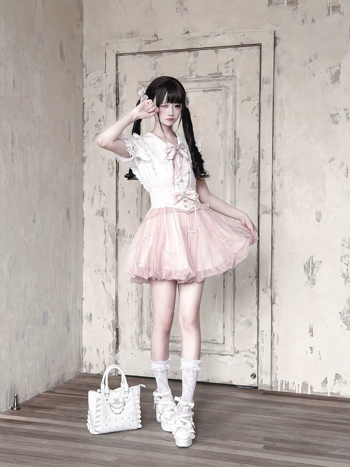 Ryousangata High-Waist Tulle Skirt, Bubble Hem 45195:840462