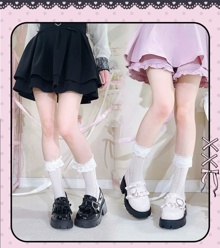 Jirai Kei High Platform Shoes, Heart Rhinestone Buckle 43787:785729