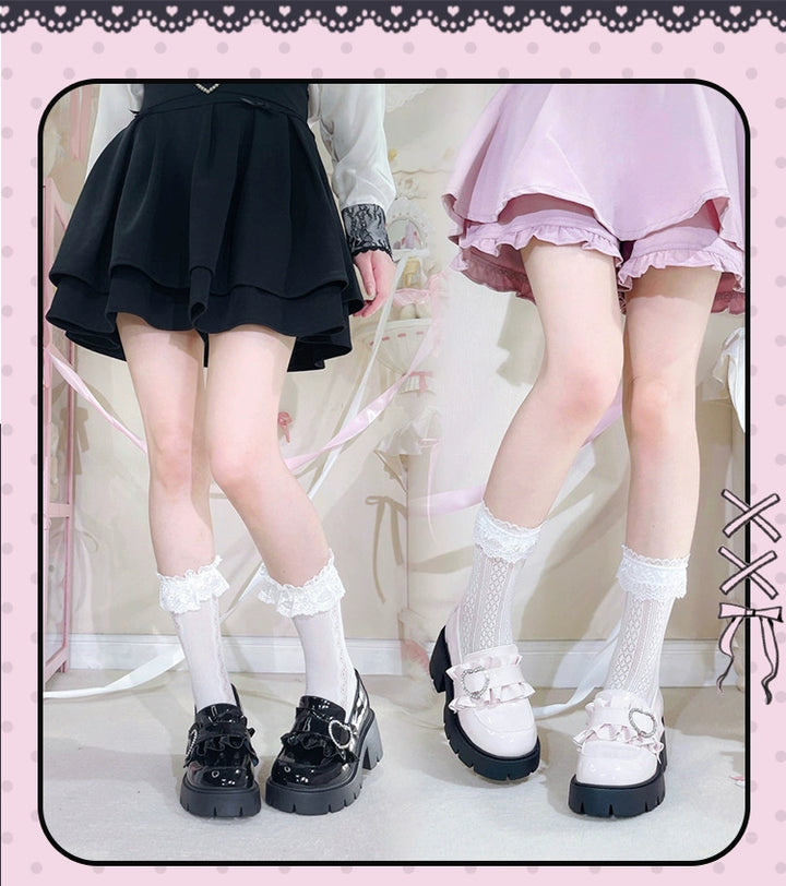 Jirai Kei High Platform Shoes, Heart Rhinestone Buckle 43787:785729