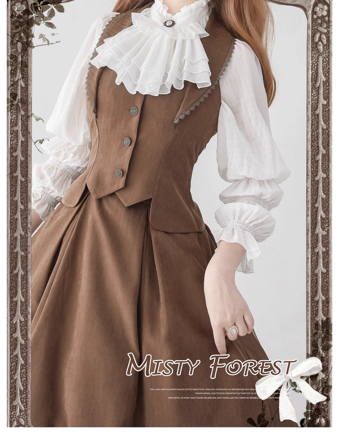 Classic Lolita A-Line Skirt + Button-Front Vest + White Blouse (2XL L M S XL) 40944:770403