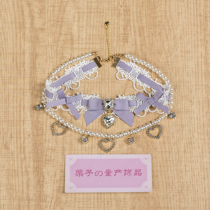 Jirai Kei Lace Choker, Detachable Faux Pearl Necklace 44010:793226