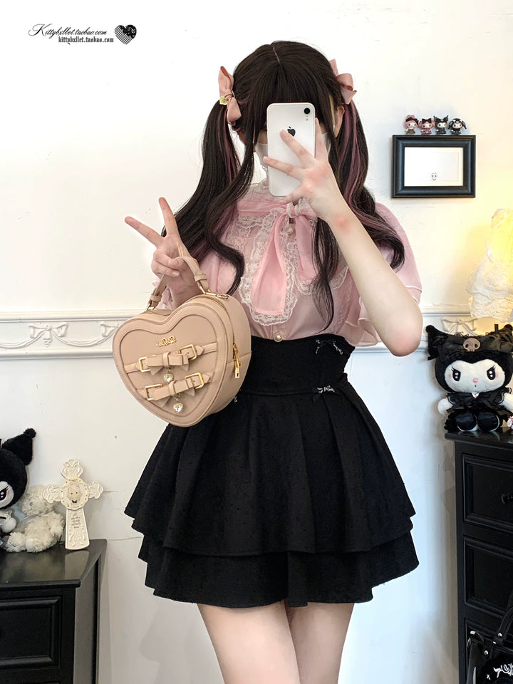 Caped Chiffon Jirai Kei Blouse With Hand-tied Bow 43106:768481