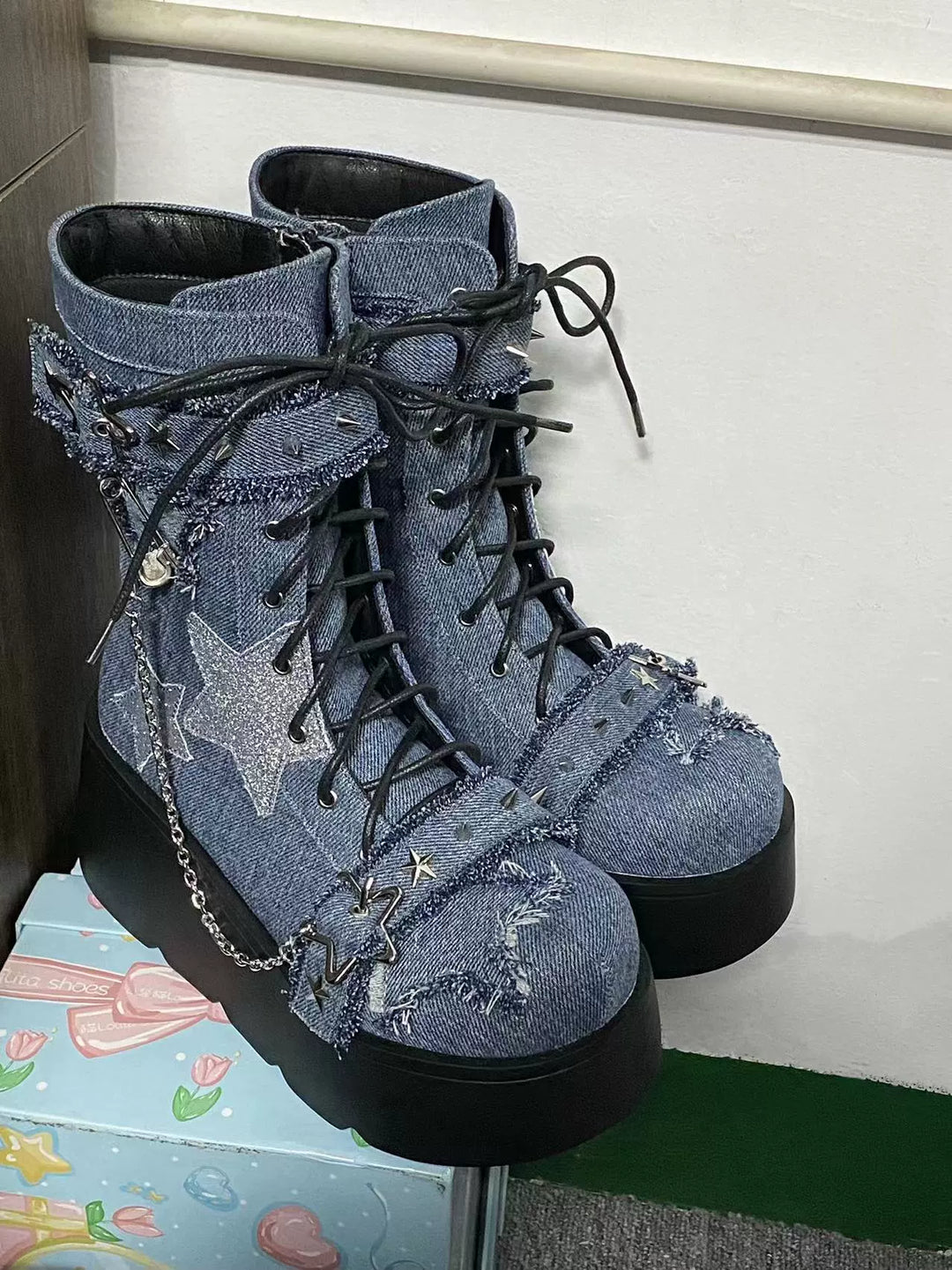 Y2K Platform Shoes Gyaru Fashion Boots Canvas Combat Boots (34 35 36 37 38 39 40 41) 35060:487926