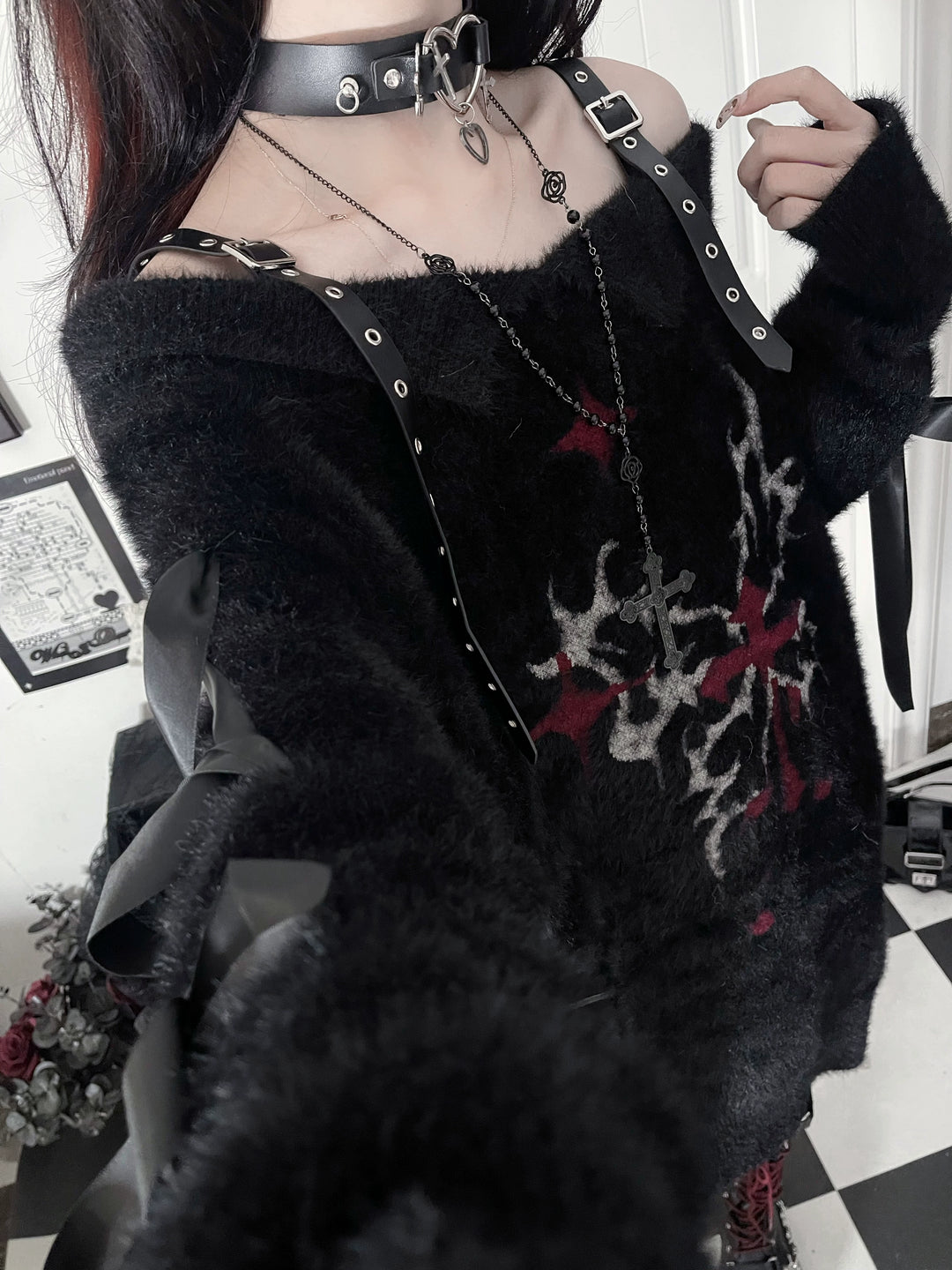 Subculture Open Shoulder Sweater, Butterfly Pattern 44335:804561