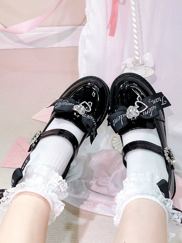 Jirai Kei Shoes Rhinestone Bow Platform Shoes With Shoe Clip 38042:594396