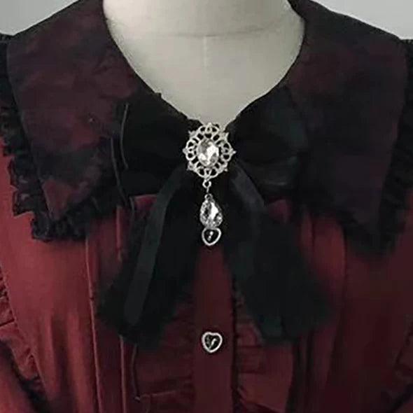 Jirai Kei Long Sleeve Blouse, Lace Overlay and Heart Buttons (M) / L M S XL) 44589:815162