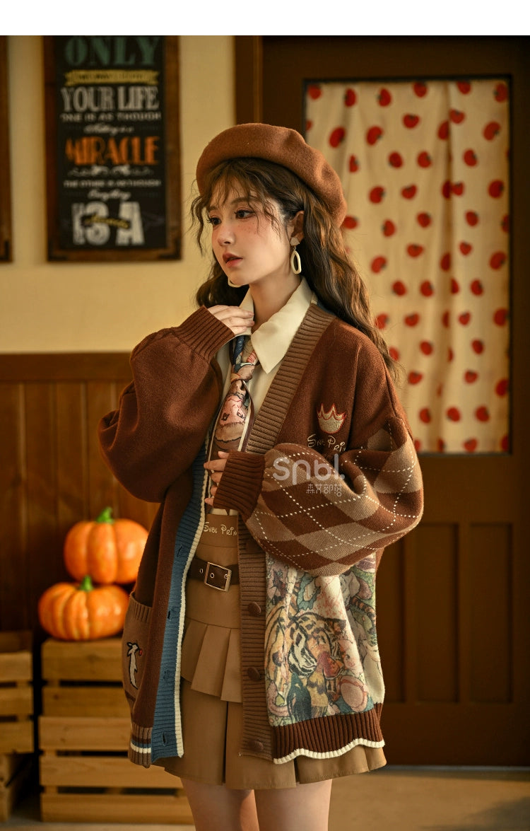 Mori Kei Vintage Style Melrad Knit Sweater Shirt Skirt Set 22716:335800