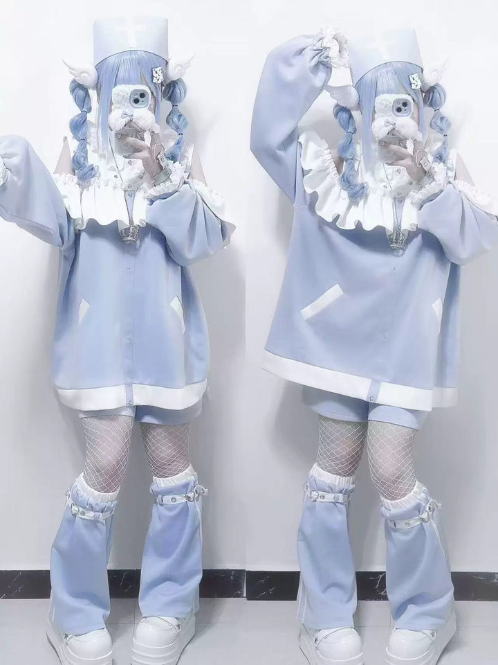 Open-shoulder Tenshi Kaiwai Sweatshirt Set, Pockets (M S) 43782:785502