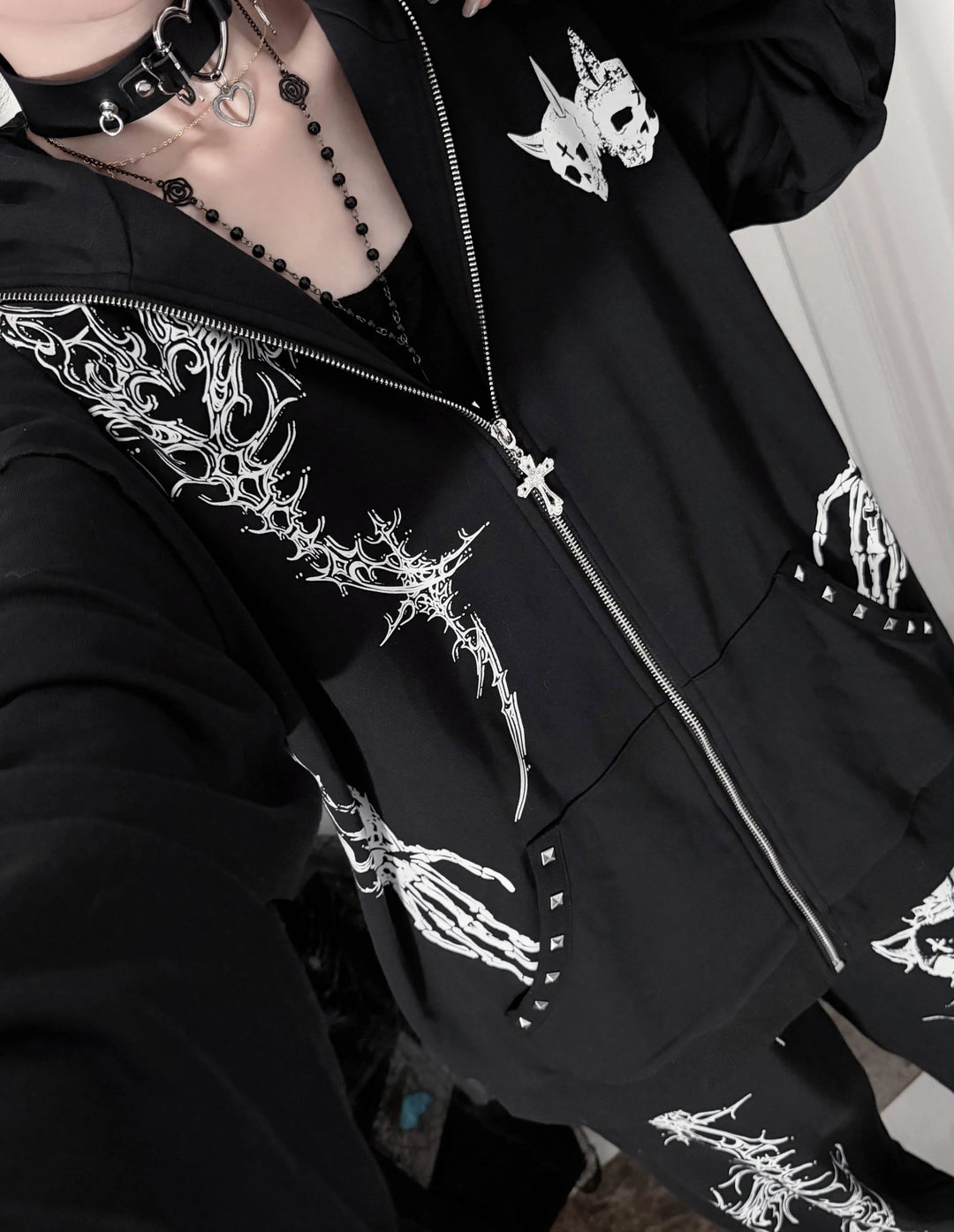 Gothic Skull Printed Jacket and Sport Pants Set 46060:873908