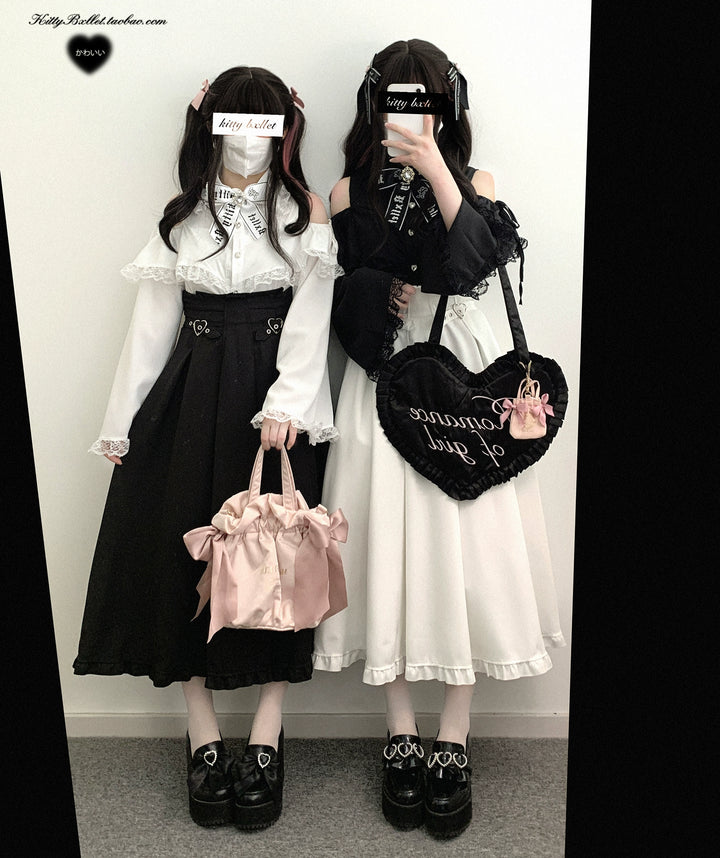 Long Jirai Kei Skirt With Lace Up And Heart-shaped Adjustable Buckle 39638:633594