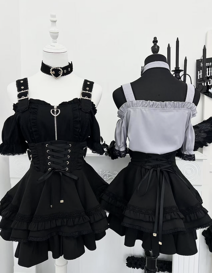 Jirai Kei Open Shoulder Shirt Outfit, Multiple Colors 43500:778049