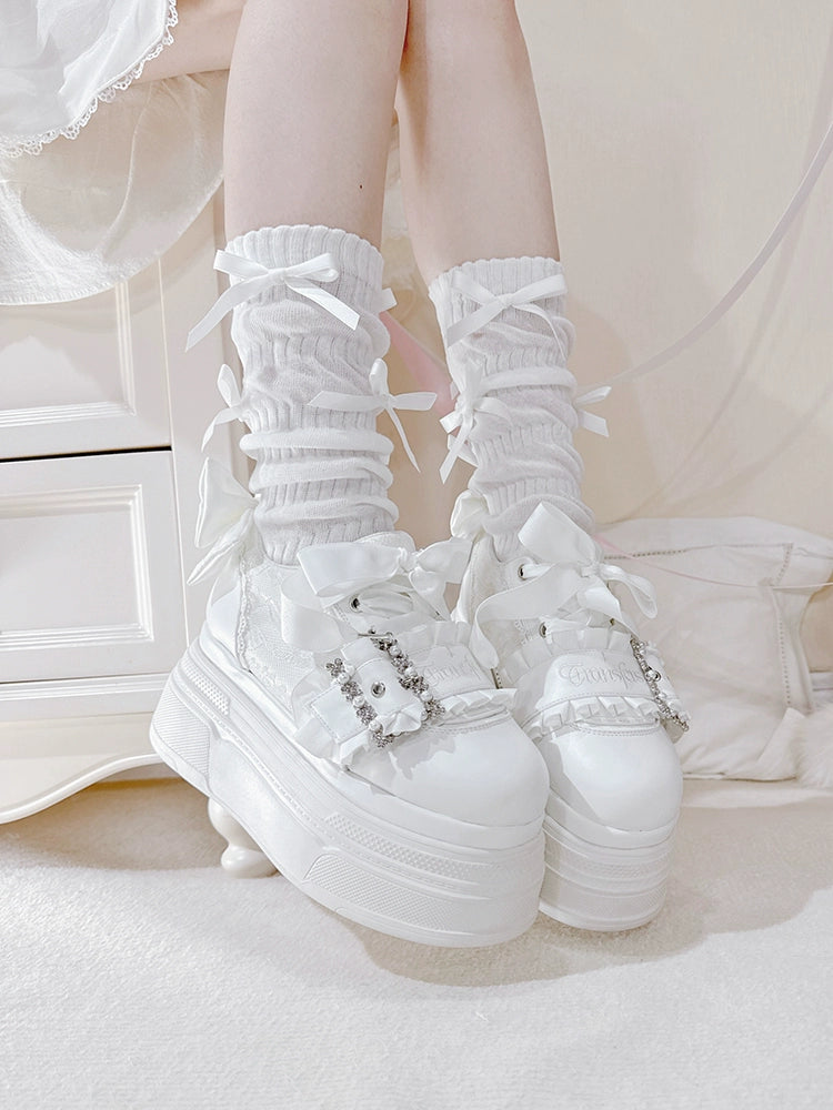 Ryousangata High Platform Shoes, Satin Bow 43688:783024