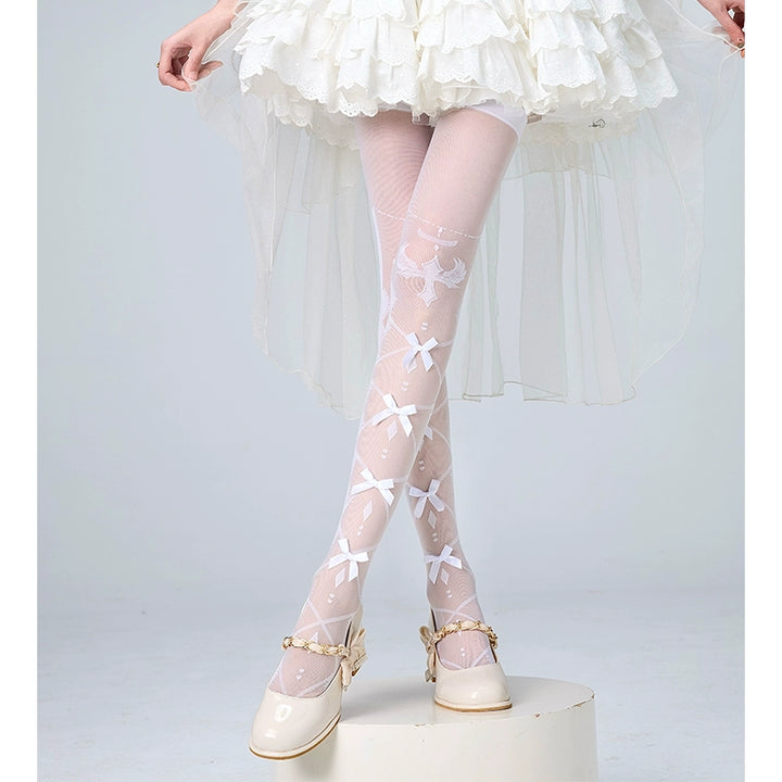 Lolita Socks Over-the-Knee Stockings Bow Print Lace Socks (F) 36536:541234 (F) 36536:541234