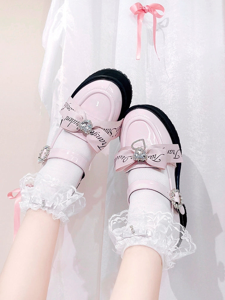 Jirai Kei Shoes Rhinestone Bow Platform Shoes With Shoe Clip 38042:594420