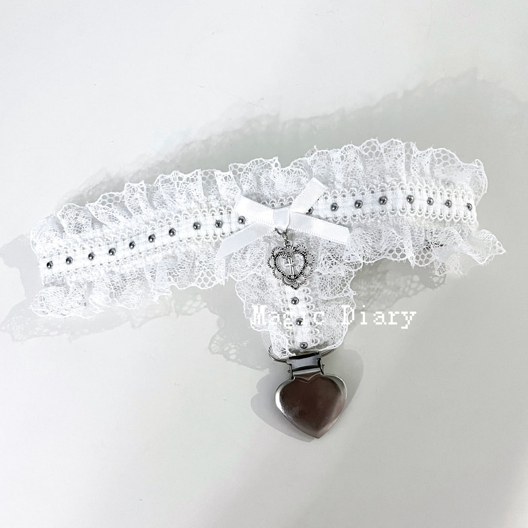 Jirai Kei Lace Garter, Heart Cross Accent & Clip 43032:762451