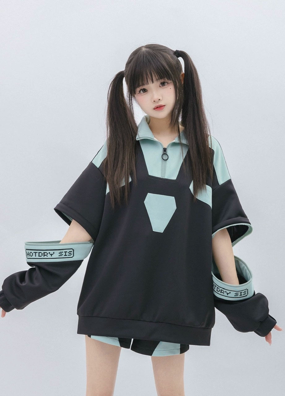 Tenshi Kaiwai Removable Sleeve Sweatshirt and Shorts Multicolor (L M) 29166:356888