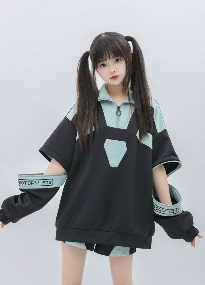 Tenshi Kaiwai Removable Sleeve Sweatshirt and Shorts Multicolor (L M) 29166:356888