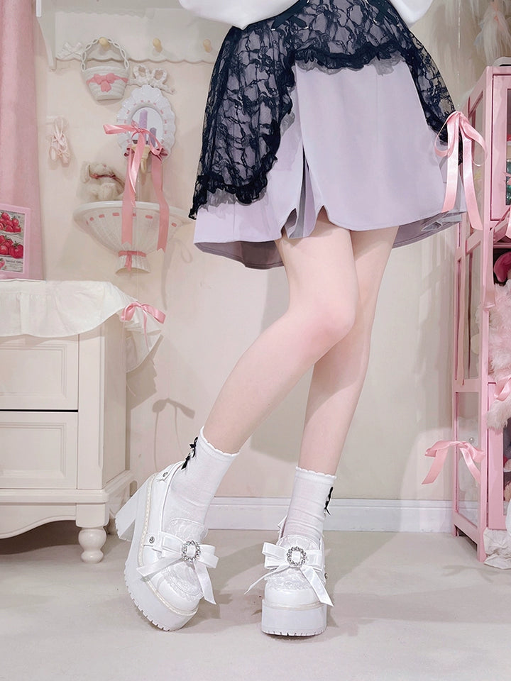 Jirai Kei Shoes Bow Tie Rhinestone Platforms High-heel Shoes 38516:590834