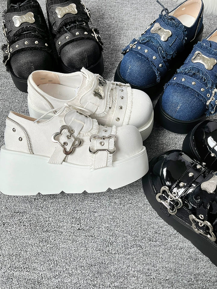 Y2K Punk Shoes Platform Shoes Slip-on Cowhide Shoes 29722:368426