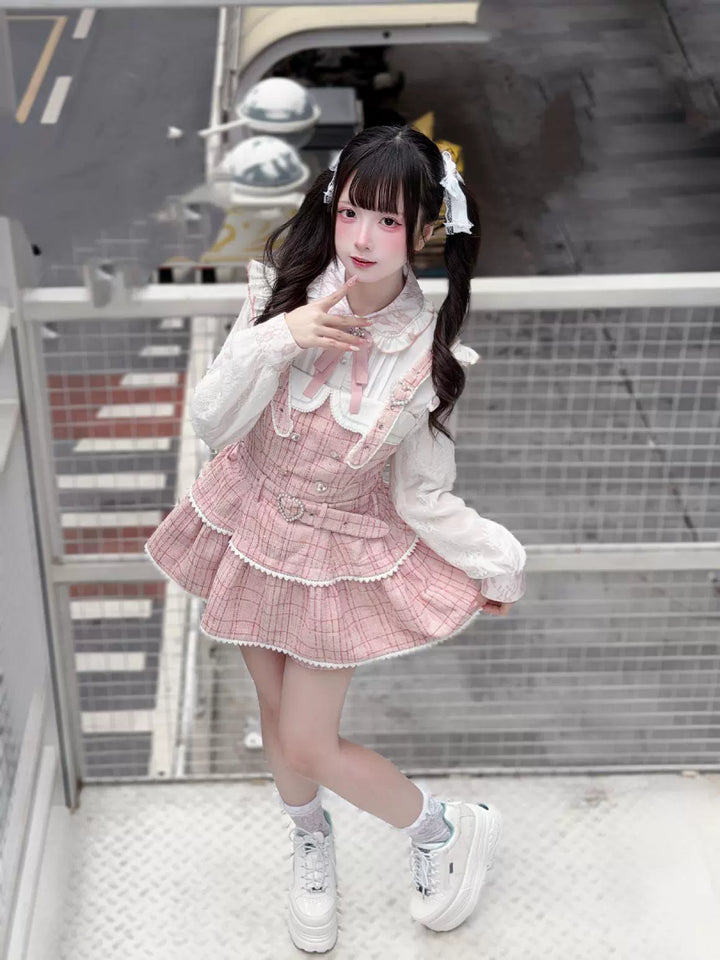 Jirai Kei Lace Sleeves Blouse, Fleece Lining 44177:800915