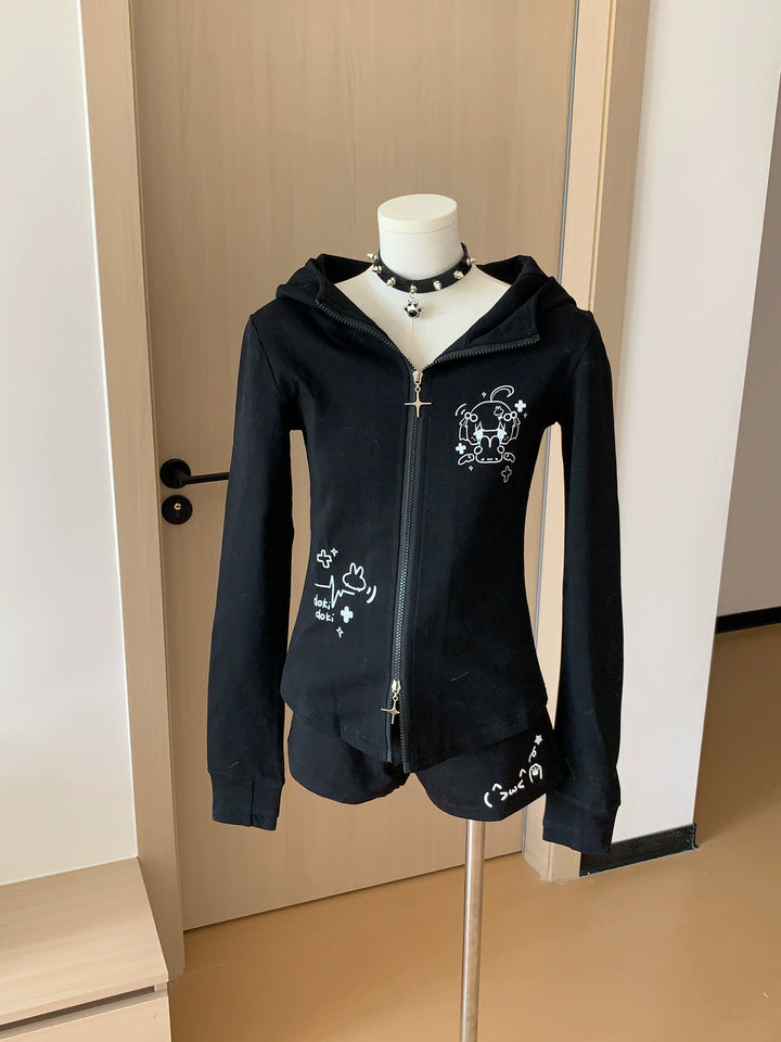 Hooded Jirai Kei Jacket, Bunny Ears & Two-Way Zippers (L M S) 42899:757211