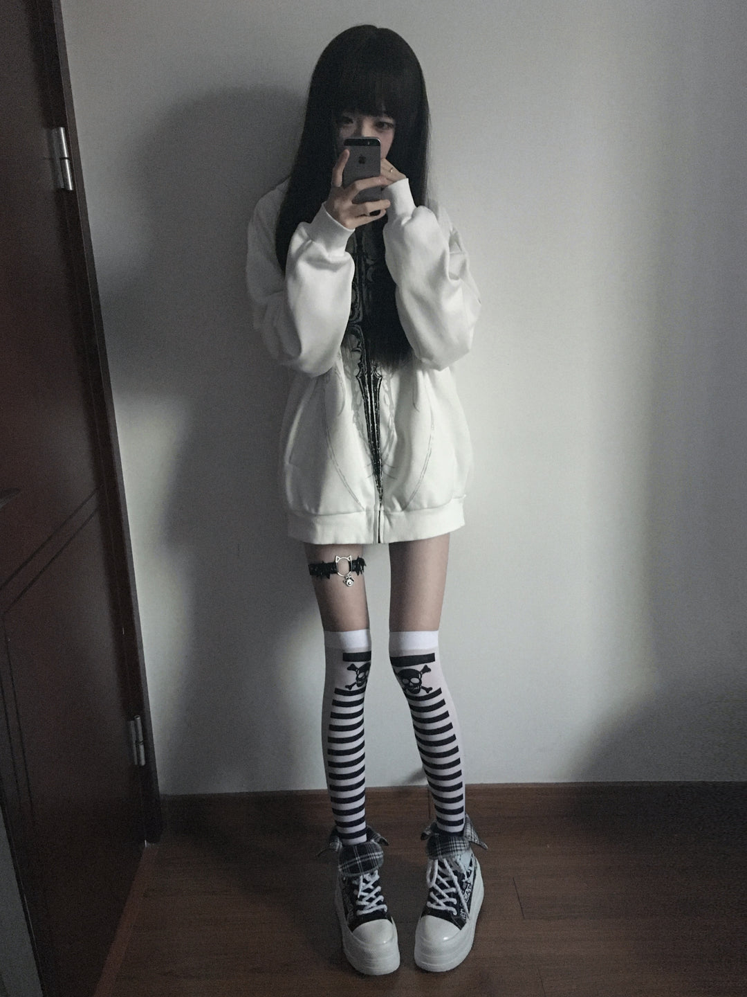 Cotton Jirai Kei Coat Gothic Punk Style with Oversized Design 42386:737982