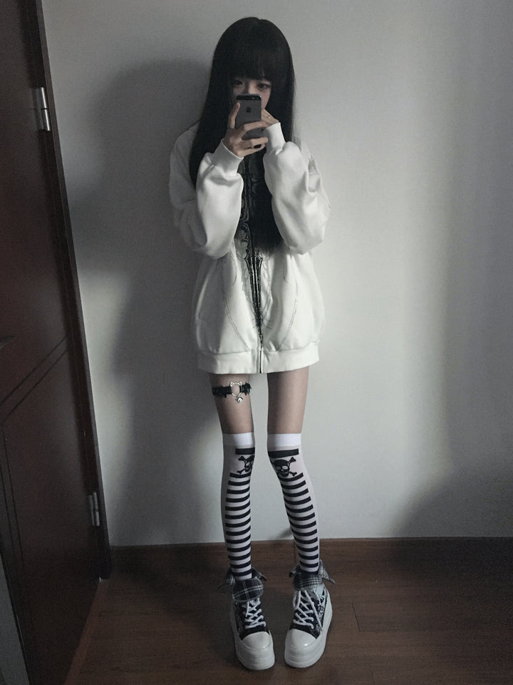 Cotton Jirai Kei Coat Gothic Punk Style with Oversized Design 42386:737982