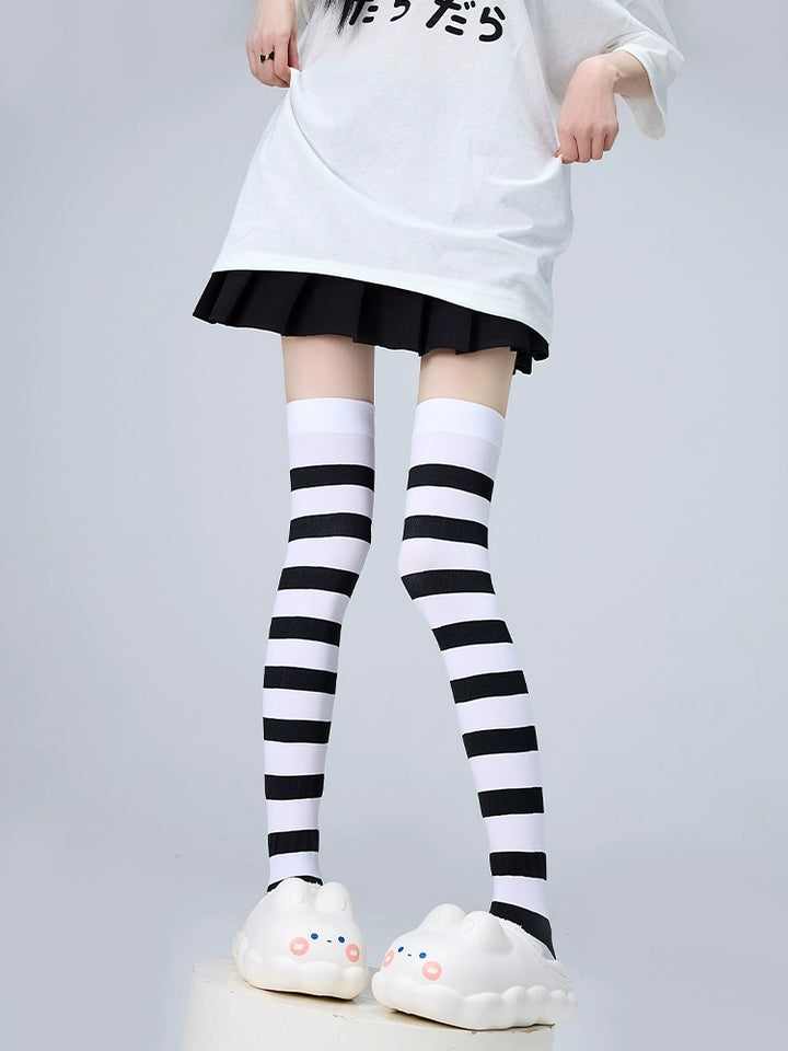 Tenshi Kaiwai Thigh-high Socks Velvet Striped Women Socks 35352:489524