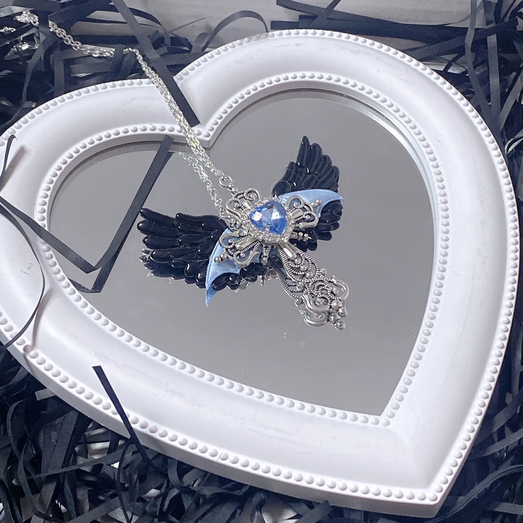 Y2K Jirai Kei Necklace Angel Cross Sweater Chain 29316:356160