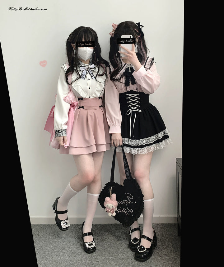 Jirai Kei Skirt High Waist Skirt Lace Up Skirt 36776:540172