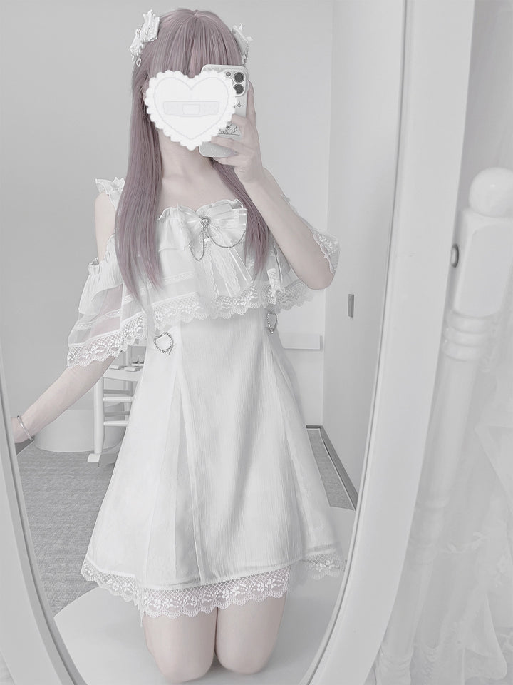 Solid White Ryousangata Dress, Bust Sheer Overlay 43299:772975