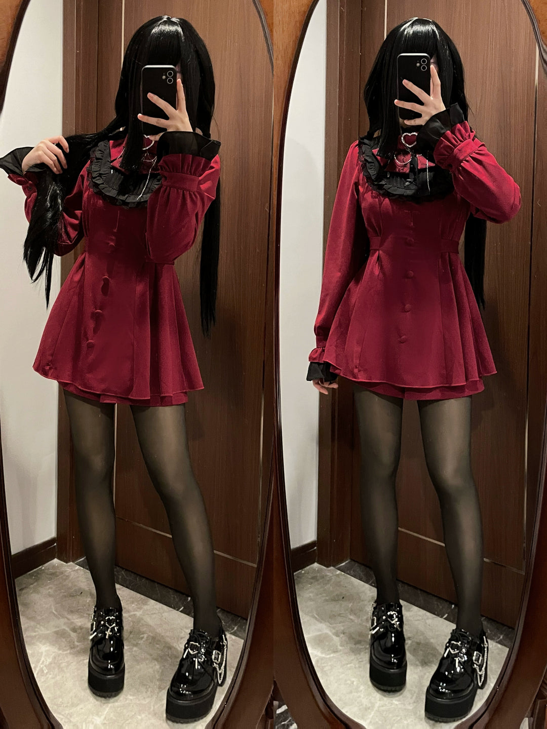 Jirai Kei Set Up Lace Embroidered Waist-cinching Dress 33722:474136