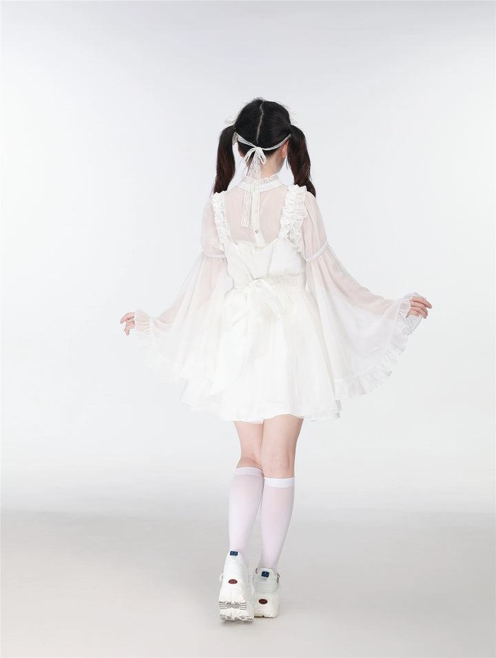 Black/White Jirai Kei Jumper Dress & Hime-Sleeved Sheer Blouse 43326:773601