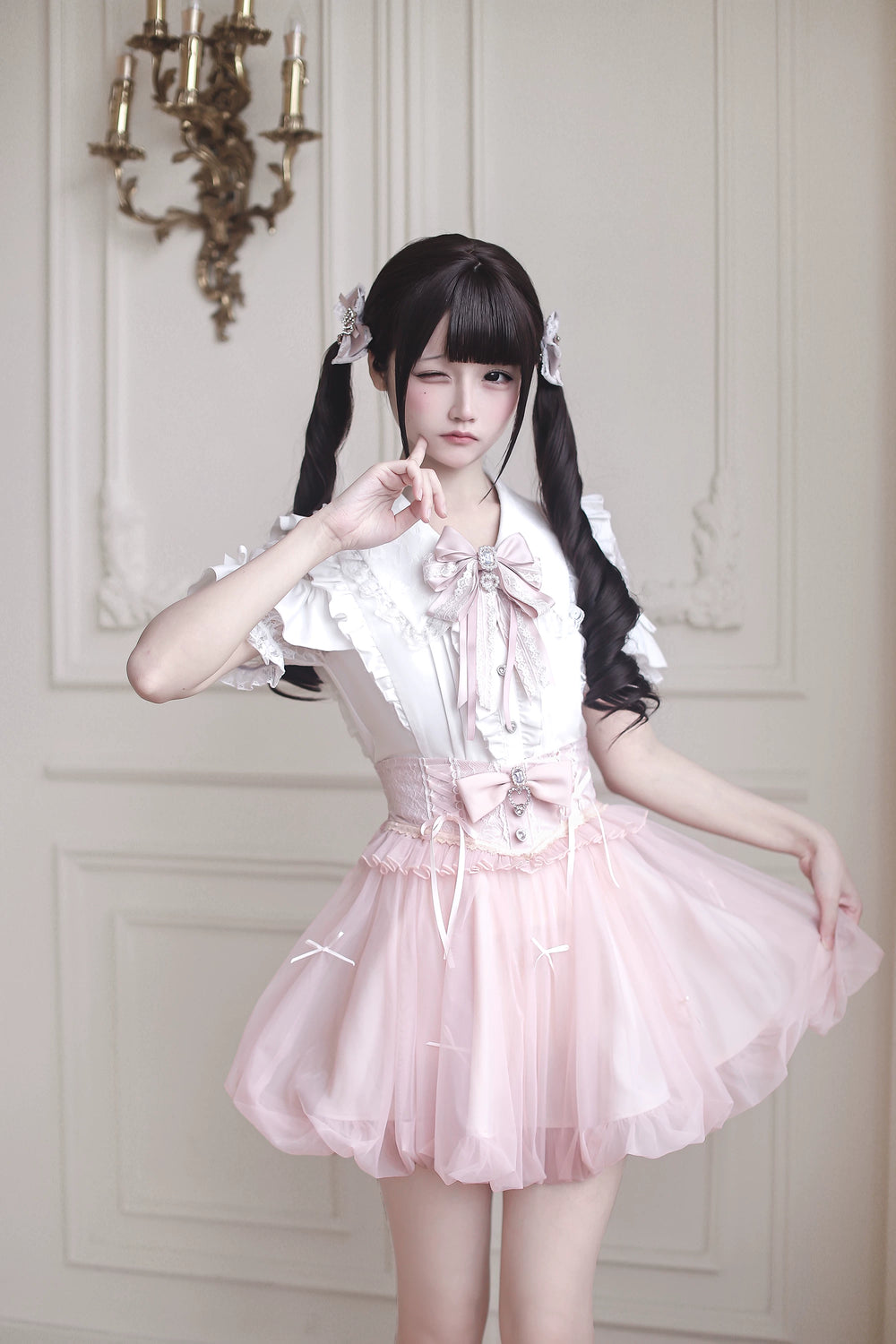 Ryousangata High-Waist Tulle Skirt, Bubble Hem (L M S) 45195:840458