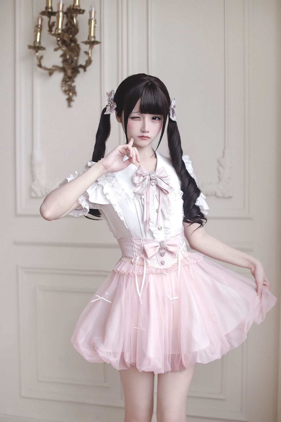 Ryousangata High-Waist Tulle Skirt, Bubble Hem (L M S) 45195:840458