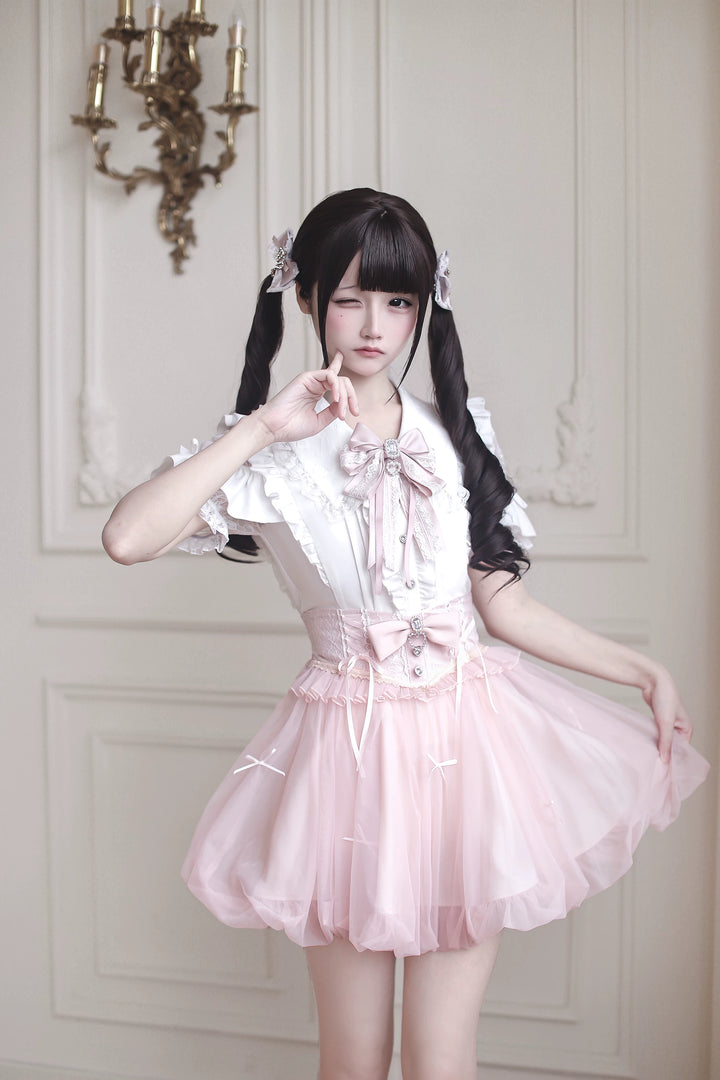 Ryousangata High-Waist Tulle Skirt, Bubble Hem (L M S) 45195:840458