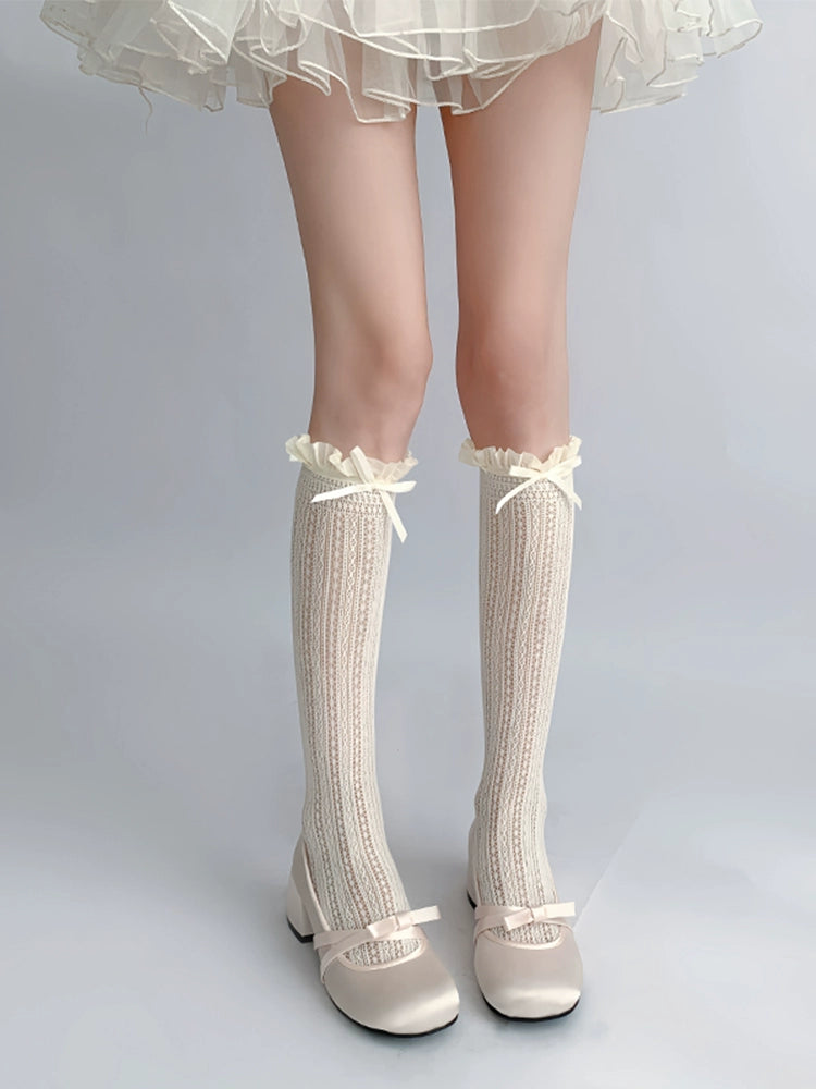Lightweight Lolita Socks, Scrunchy Ankle/Mid-Calf 2-in-1 (Beige) 43226:771853