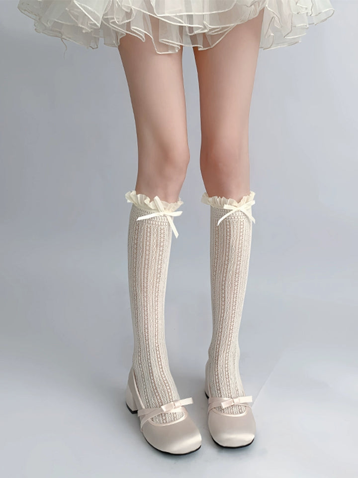 Lightweight Lolita Socks, Scrunchy Ankle/Mid-Calf 2-in-1 (Beige) 43226:771853