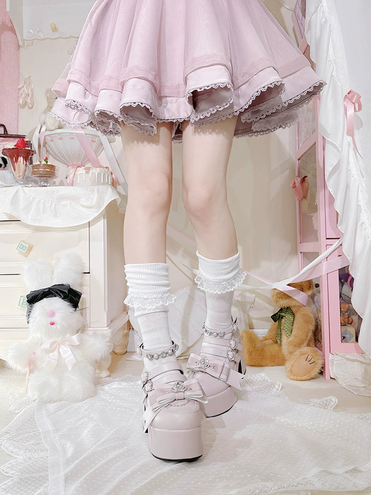 Jirai Kei Platform Shoes, Glittering Rhinestone, Chunky Heel 43247:775769
