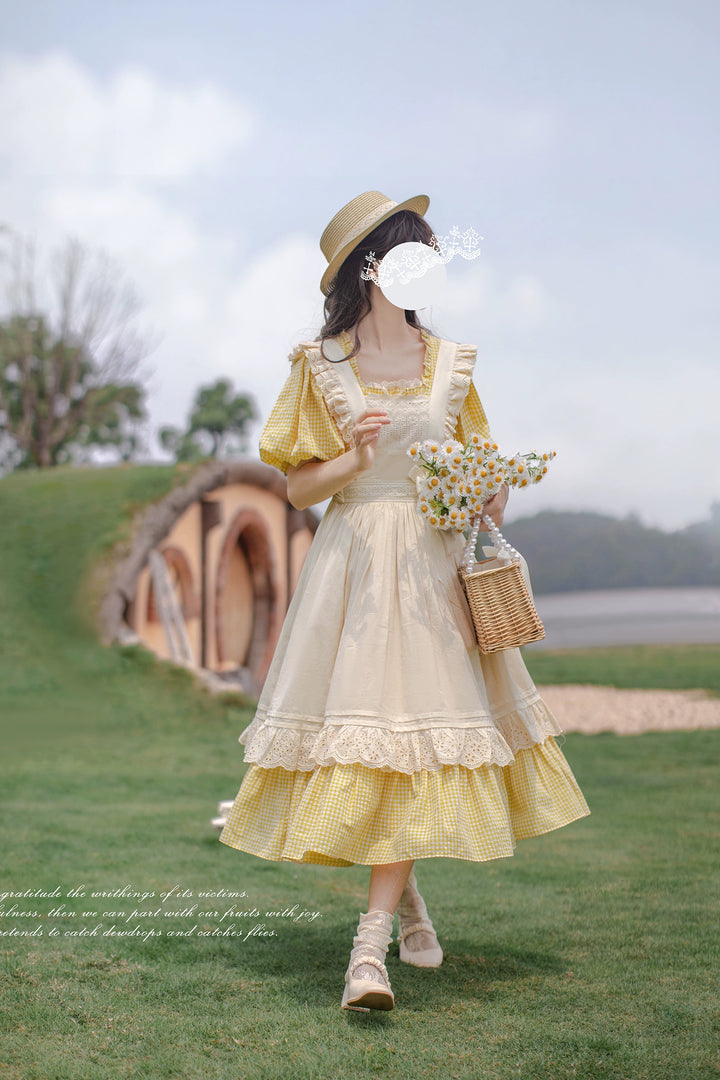 Country Lolita Dress Set Short/Long-Sleeved OP and Cotton Over-Skirt 42815:754230
