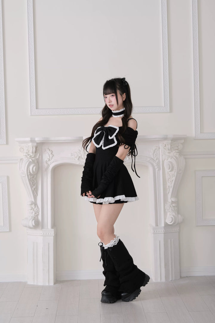 Jirai Kei Dress Set, Off-Shoulder & Ruffled Choker 44943:830408